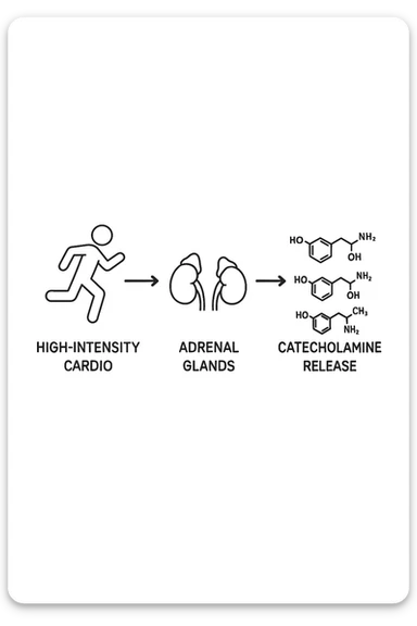 fai uno schemino che mostra come il cardio ad alta intensità stimola le catecolamine sticker