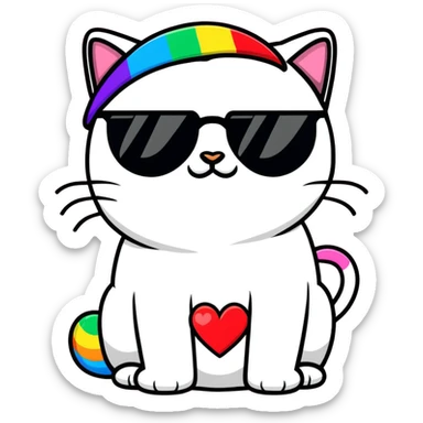 grumpy cat wearing a rainbow beanie and heart-shaped sunglasses sticker