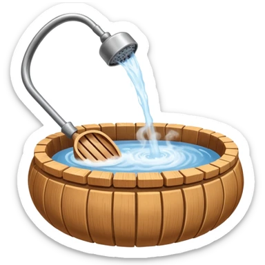 Ladle pouring water onto sauna rocks with steam sticker