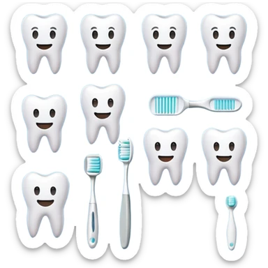 Flat 2D emoji set, dental theme: teeth, smiles, toothbrush, medical care. Minimalist, friendly, HEX palette: #3f97a2, #5bc6cb, #1e424a, #f16077. Clean lines, no background, 512x512 px. Style: vector art, pixar-like emoji. sticker