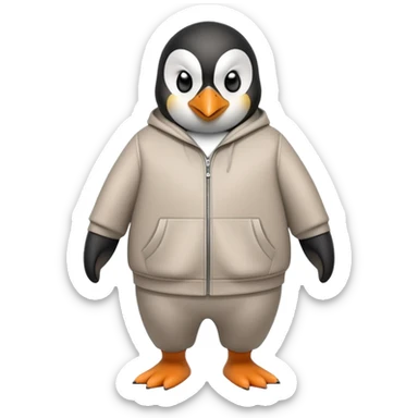friendly anthropomorphised penguin wearing a mafia-style tracksuit, angry expression, brisk purposeful stride sticker