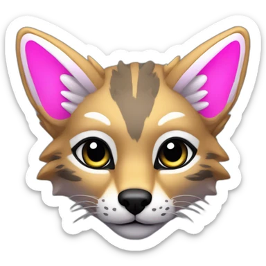 Coyote ocelot with grey and black fur and phoenix wings and pink ears, neon lights sticker