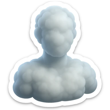front view of a person made entirely of white fluffy convex clouds, shoulders up sticker