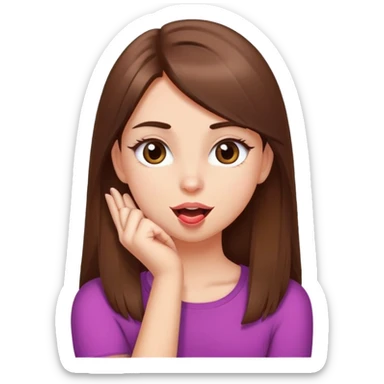 Girl with straight brown hair pretty eyelashes crossing arms on her neck while sticking her toungue out sticker