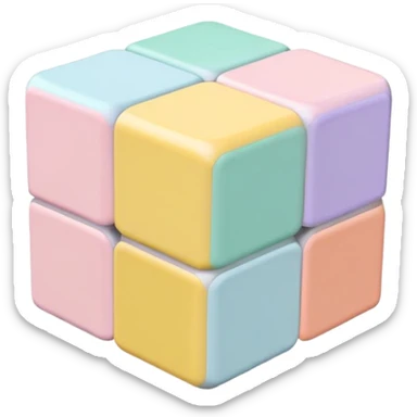 A 3x3 Rubik's Cube with pastel colors: light pink, baby blue, mint green, lavender, light yellow, peach, minimalist iOS emoji style sticker