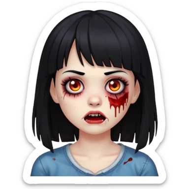 make a zombie girl emoji, with black hair and bangs above the eyebrow sticker