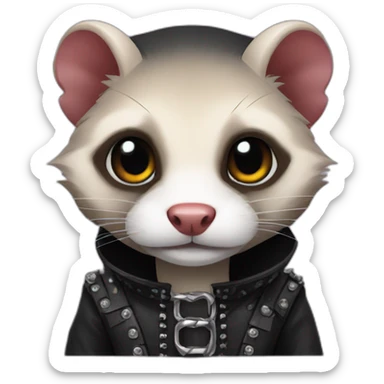 Red ferret wearing gothic heavy metal clothing sticker