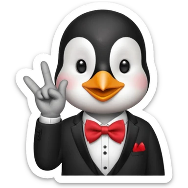 Un pinguino con una pajarita roja haciendo el gesto con la mano de cumplir una promesa sticker