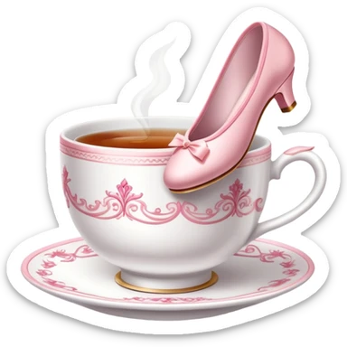 Elegant china tea cup with saucer wearing pink ballet slippers and performing an arabesque sticker