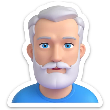 A middle-aged man with a medium slightly gray beard, short hair cut to the scalp on the sides and combed back on top, blue eyes sticker