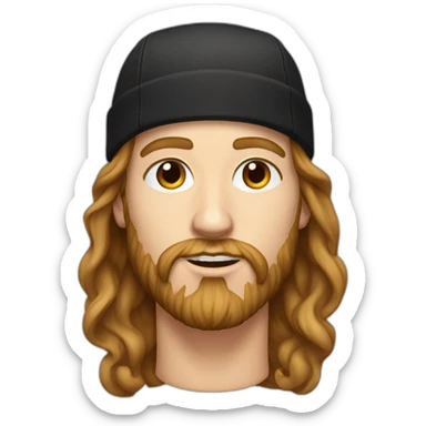 young white man with long hair, a black cap and a brown beard. he wears earrings sticker