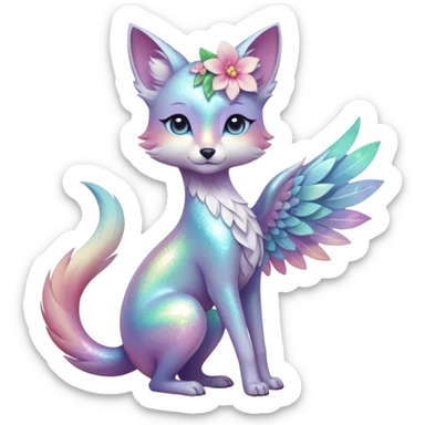 Multicolored sparkly shiny ethereal pastel iridescent light pale cute adorable pretty feminine elegant realistic floral exotic Falvie-Fionbri-fursona, full body sticker