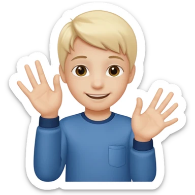 A kid holding a 6 on they left hand and 7 on right sticker