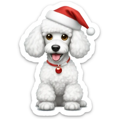 White poodle with Santa hat sticker