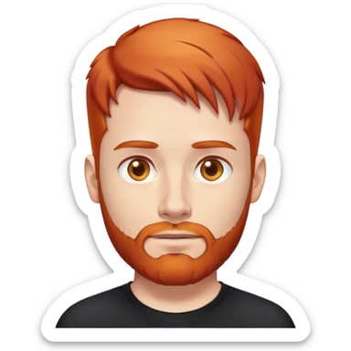 white tech man with short red hair, red beard, honey eyes. No forehead wrinkles & black shirt. sticker