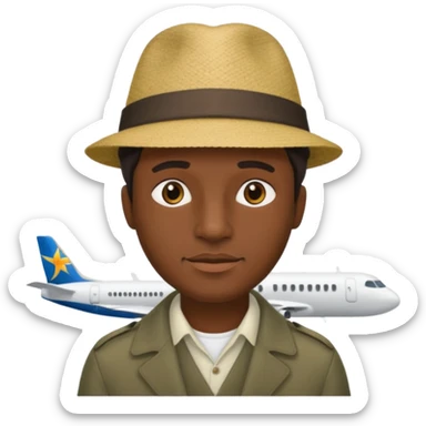 Visage homme créole réunionnais avec chapeau arrive avion sticker