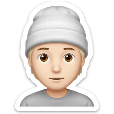 A guy head with white beanie sticker