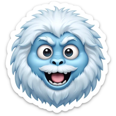 Cinematic Comical Yeti Portrait Emoji, with a cartoonishly exaggerated, fluffy figure in cool, frosty whites and icy blues, head tilted in an overly surprised expression with wide, comically sparkling eyes and a quirky, open-mouthed grin, simplified yet hilariously detailed, glowing with a soft frosty outline capturing the meme-worthy fun of a yeti in playful shock! sticker