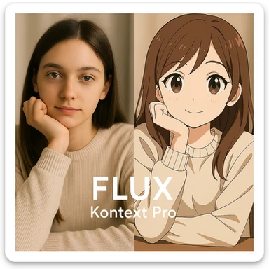 replace the logo with the text of "FLUX kontext pro" without black background just text, keep everything else same sticker