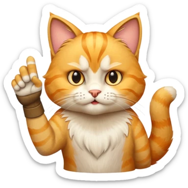 A beautiful yellow tabby with an angry expression holding up the third finger of its left paw sticker