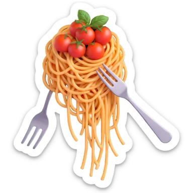 spaghetti with tomato sauce and fork sticker