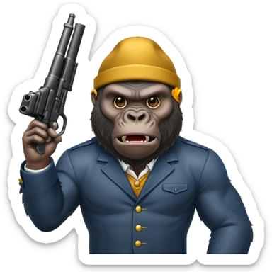 A mean gorilla holding a big gun in the air sticker