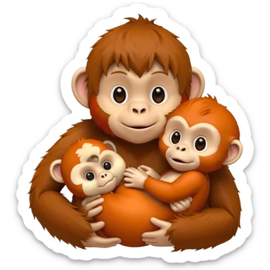 baby monkey holding an orangutan doll sticker