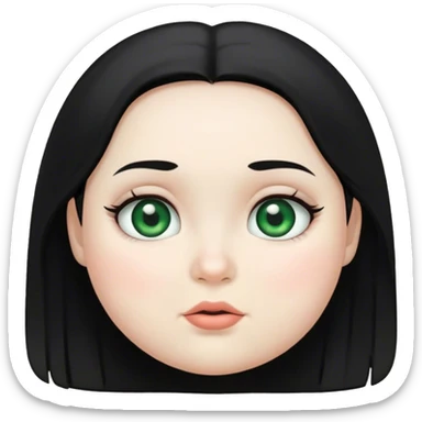 Girl with white skin, black hear, gray/green eyes, chubby cheeks sticker