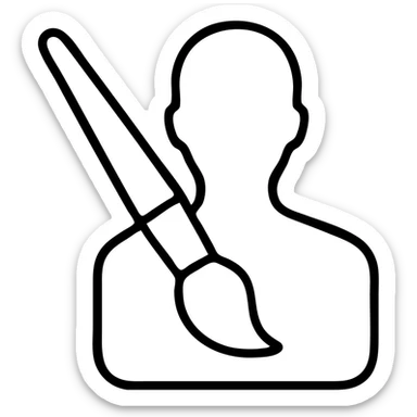 A paintbrush morphing into a metal human silhouette, symbol of artistic identity sticker