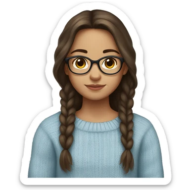 hispanic girl, long brown hair, brown eyes, full body, glasses, young, light blue winter sweater sticker
