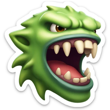 the mouth of a monster, in profile to the right side, an aggressive growl, saliva sticker