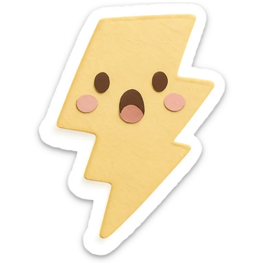 adorable pastel yellow lightning bolt, surprised expression, no arms or legs, full body, kawaii paper craft style sticker
