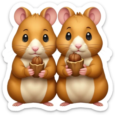 cartoon-style hamster sharing acorns with other cartoon-style hamsters sticker