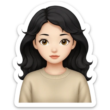 Beautiful girl,Black hair, wavy long hair,Black eyes,Chinese, beige sweater  sticker