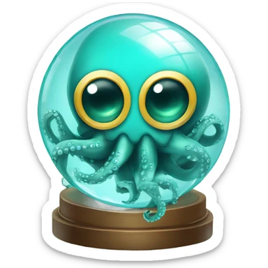 crystal ball with turquoise cute little octopus with surgical mask sticker