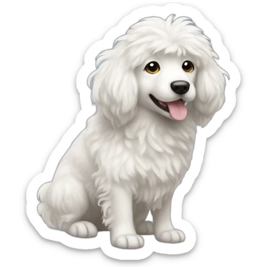 A white fluffy dog with flap ears long curly hair sticker