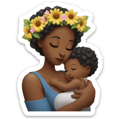 Black mother breastfeeding baby with a flower crown on mothers headää sticker