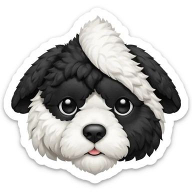 black and white cockapoo - give him a white chest, black ears and black fur covering his eyes, but then a white snout and an upside down white triangle-shaped patch of fur on his forehead sticker