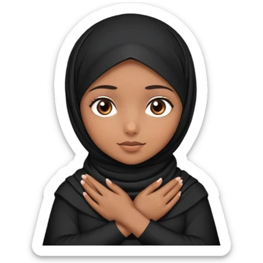 A girl with brown skin brown eyes, black hijab with her ands crossed around her neck sticker