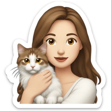 woman with brown hair holding a white Siberian cat sticker