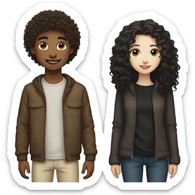 Curly hair boy with white skin but brown hair a light skin kinda white girl with long black hair and long lashes   sticker