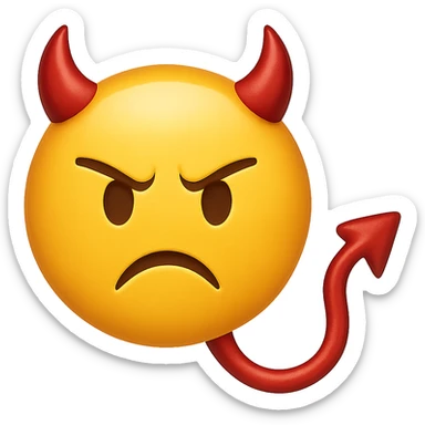 yellow face with red devil tail emoji, digital illustration sticker