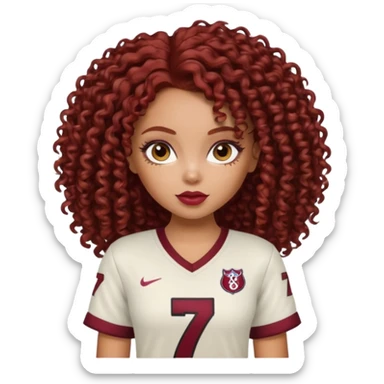 a pretty bratz dusky girl with dark red curly hair and a jersey on sticker