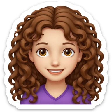 A girl with long curly brown hair, fair skin and beautiful hazel eyes, smiling.  sticker