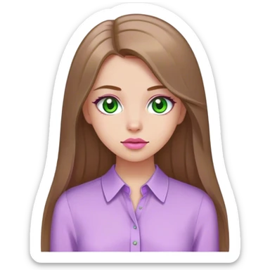 girl with fair skin, long straight light brown hair, green eyes, pink lips, with lilac blouse
 sticker