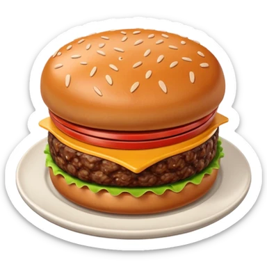A 3D cartoon portion of minced meat shaped like a burger patty on a plate, soft lighting, Memoji-style. sticker