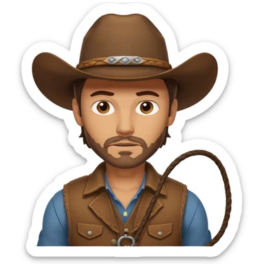 A rugged cowboy with stubble, brown vest, and serious eyes as he holds his lasso.
 sticker