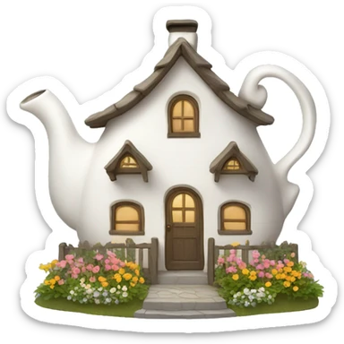 White teapot cottage with flowers  sticker