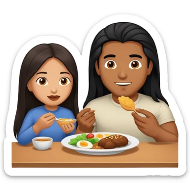 Brown Latino man with long black hair eating with brown hair Filipina sticker