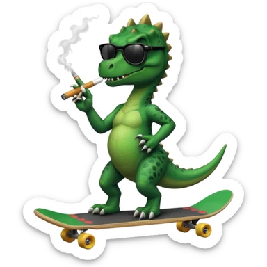 Dinosaur on a skate board smoking and wearing sunglasses sticker